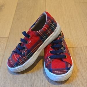 JANIE & JACK • Red Plaid Kids Sneakers, Size 8